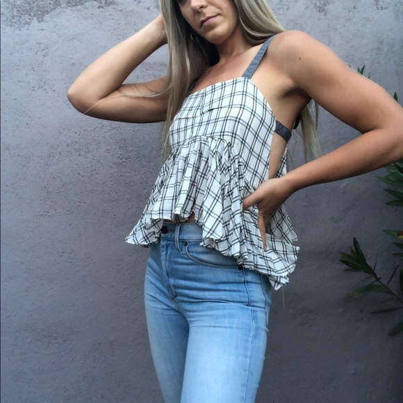 Free People Tops - Free people plaid side slit ruffle tank blouse